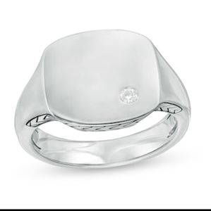 Vera Wang Men 1/20 CT T.W.Diamond Etched Chevron Signet Ring in Sterling Silver